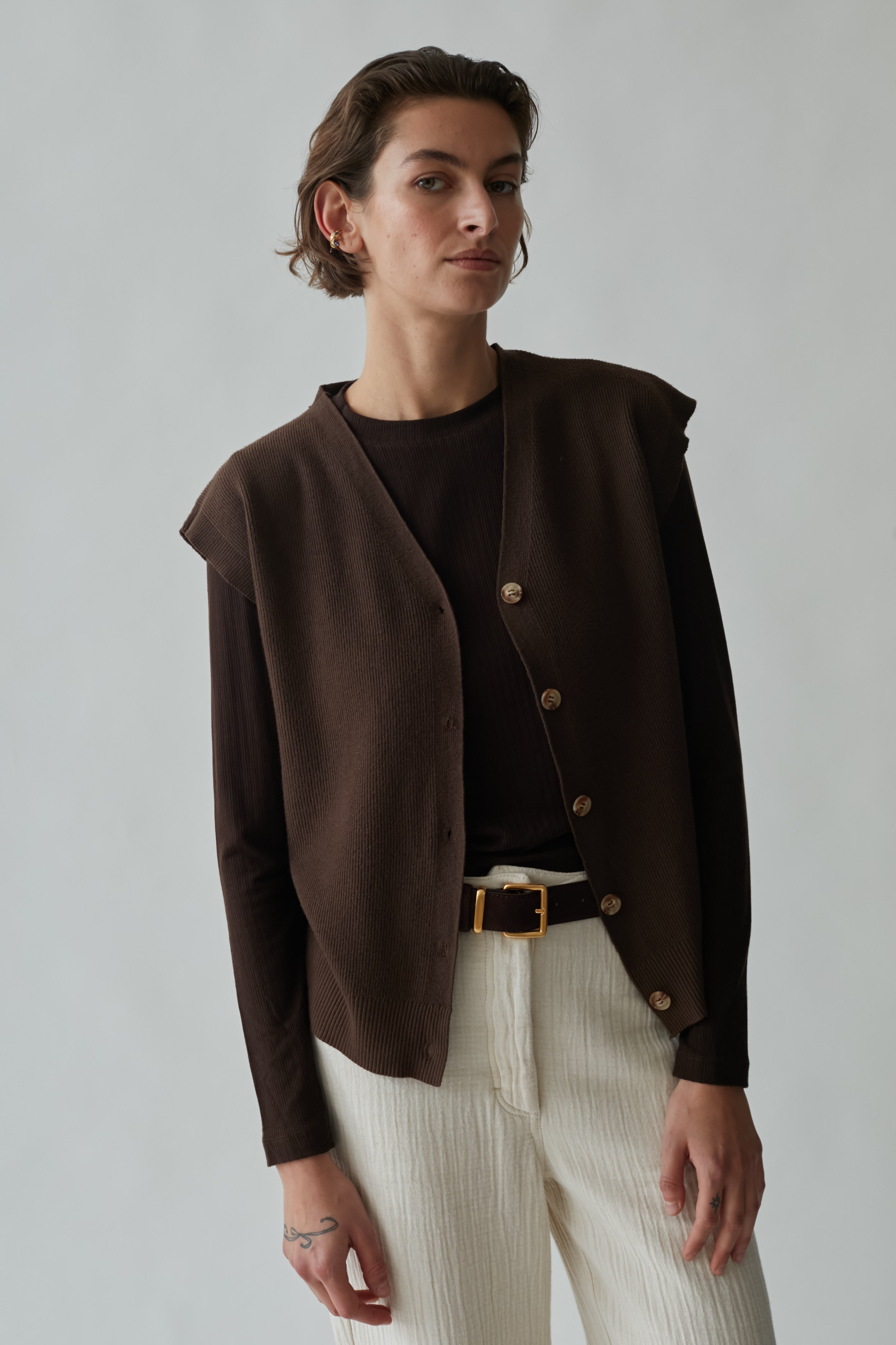 rib Knitted vest coffee