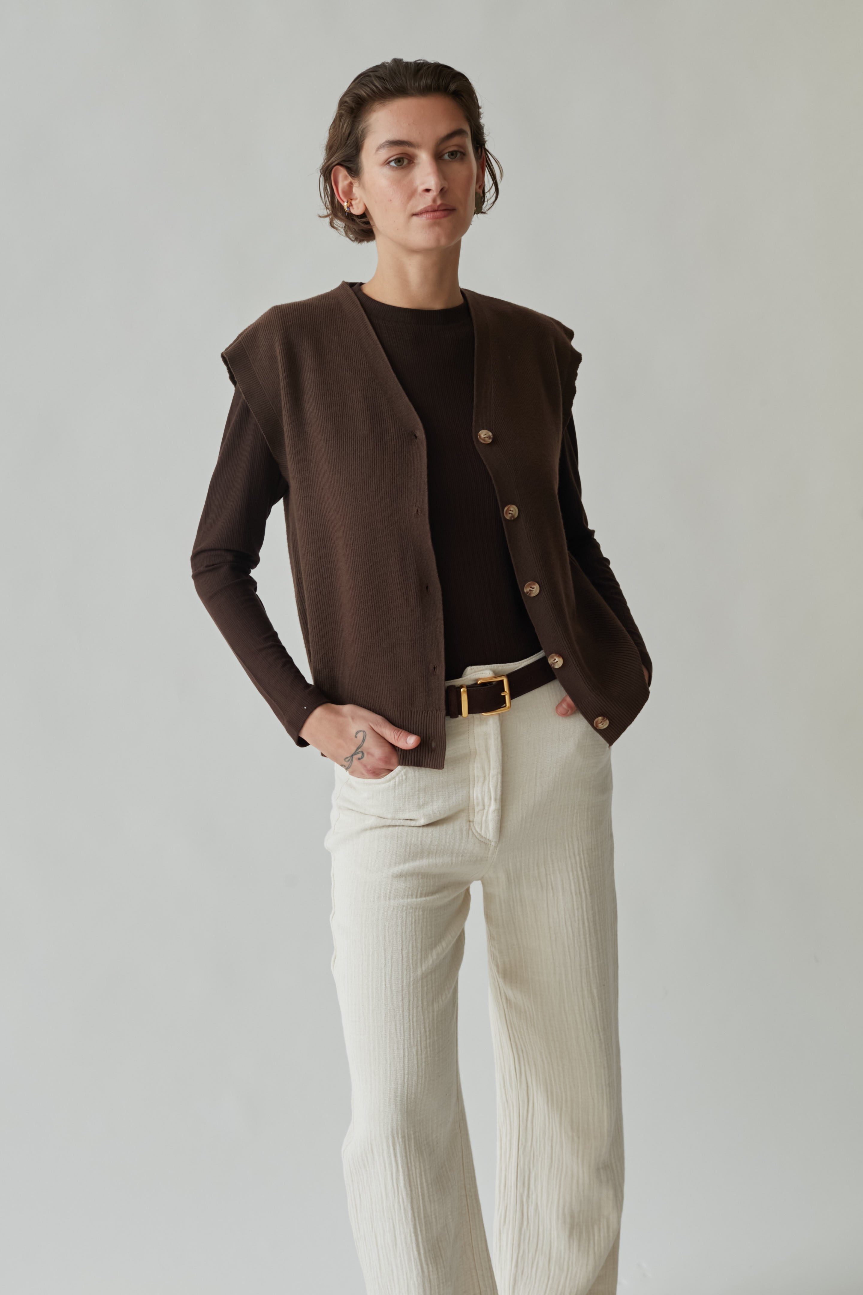 rib Knitted vest coffee