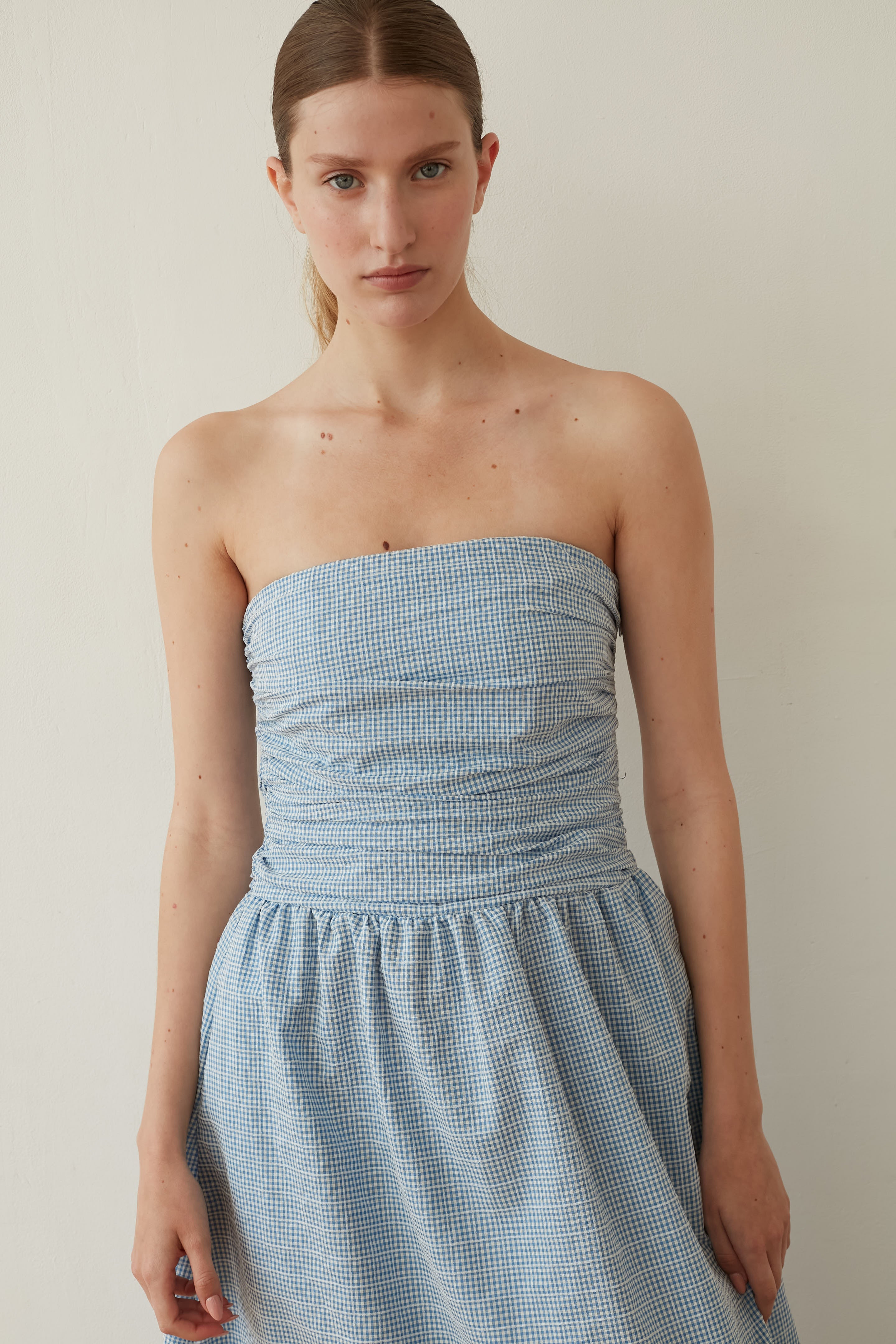 Strapless dress blue Plaid