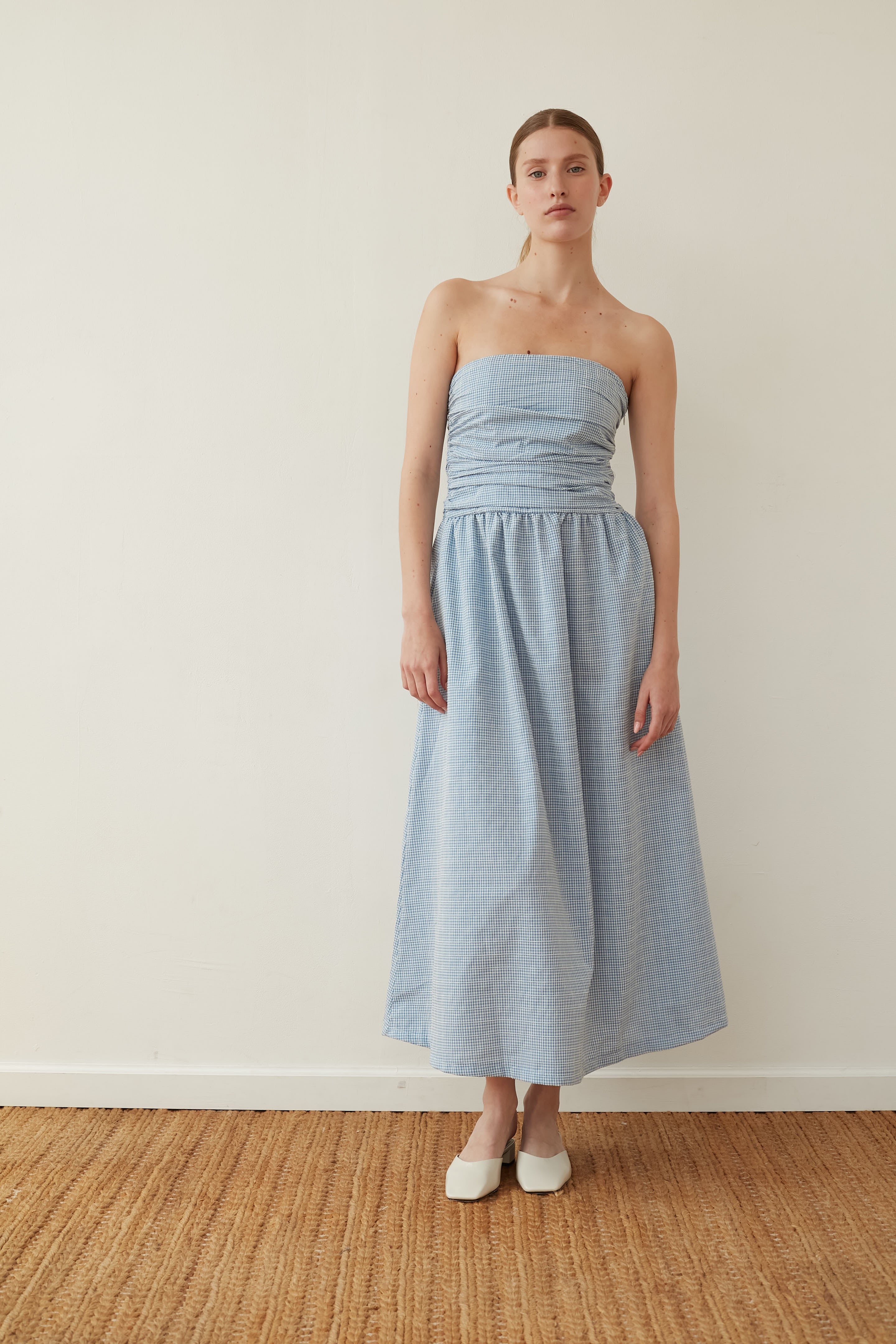 Strapless dress blue Plaid