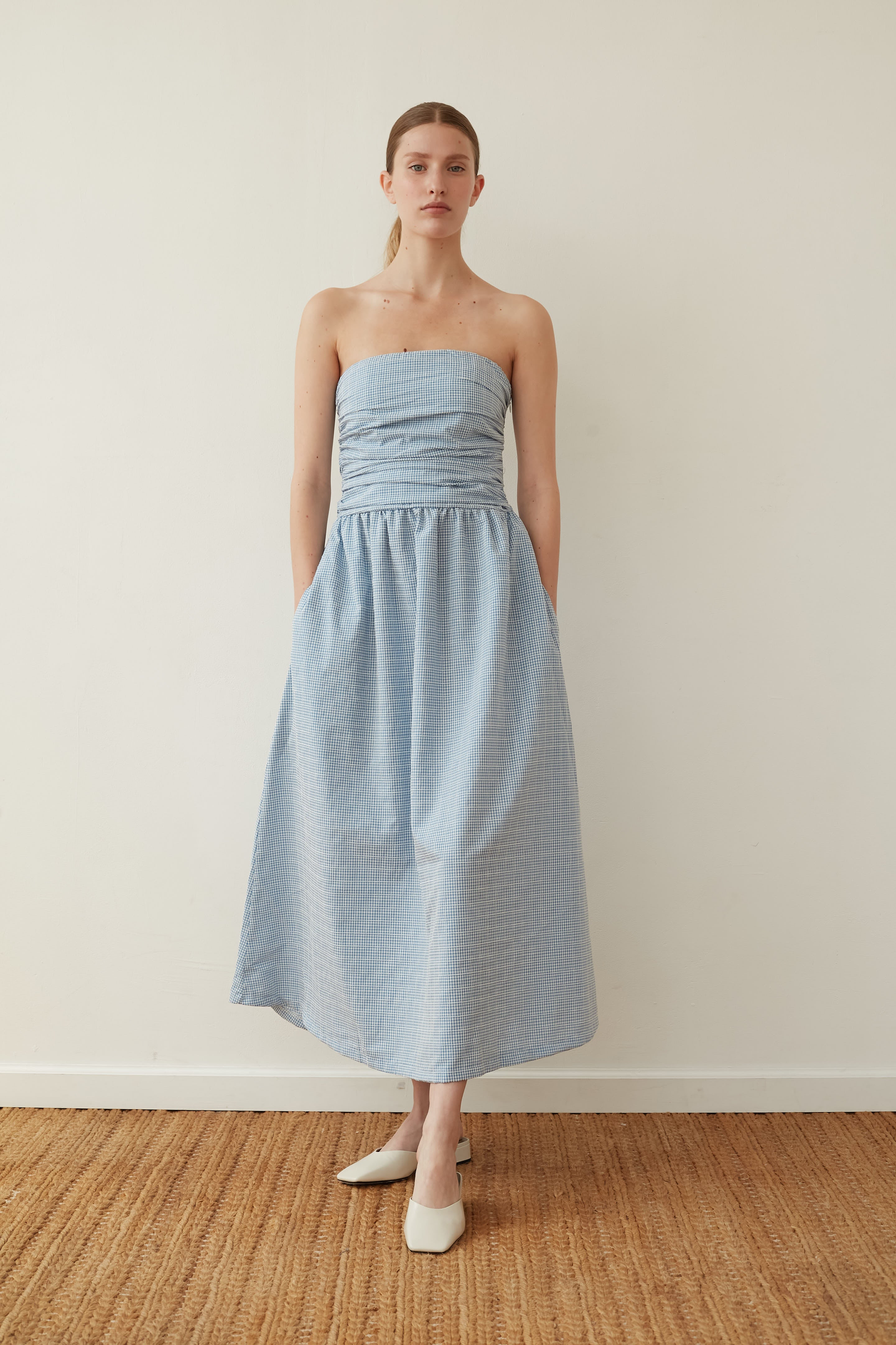 Strapless dress blue Plaid