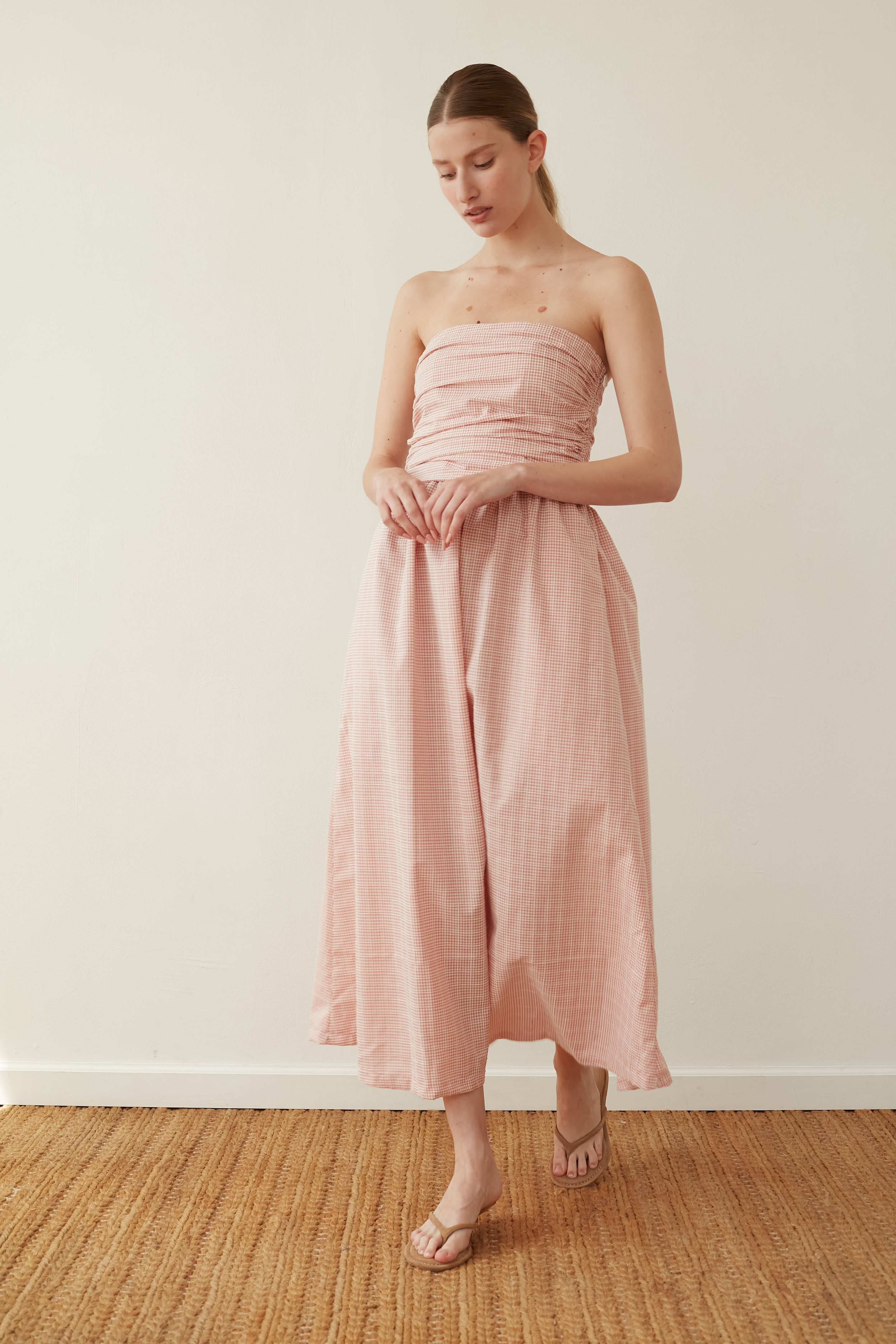 Strapless dress pink Plaid