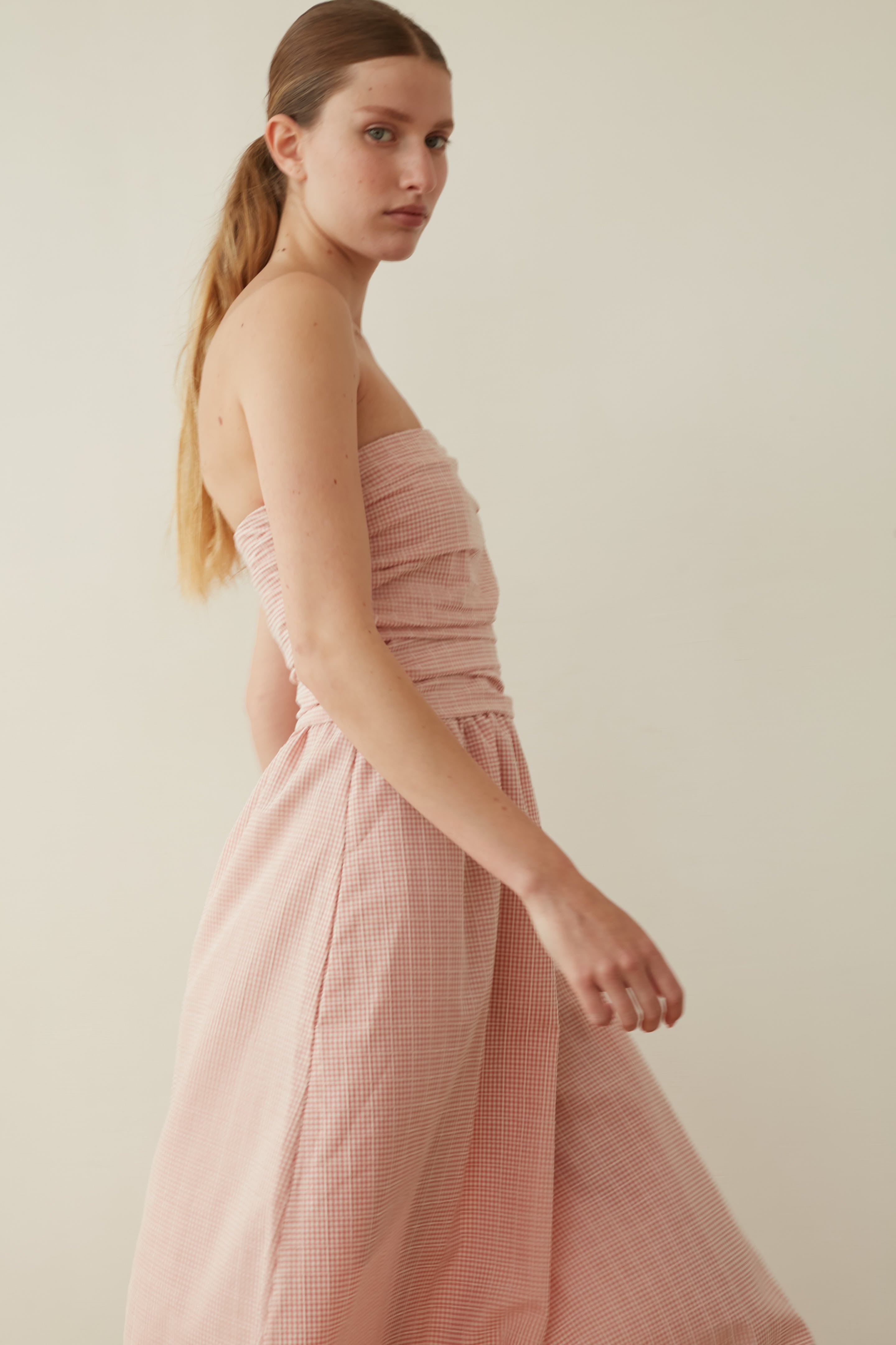 Strapless dress pink Plaid