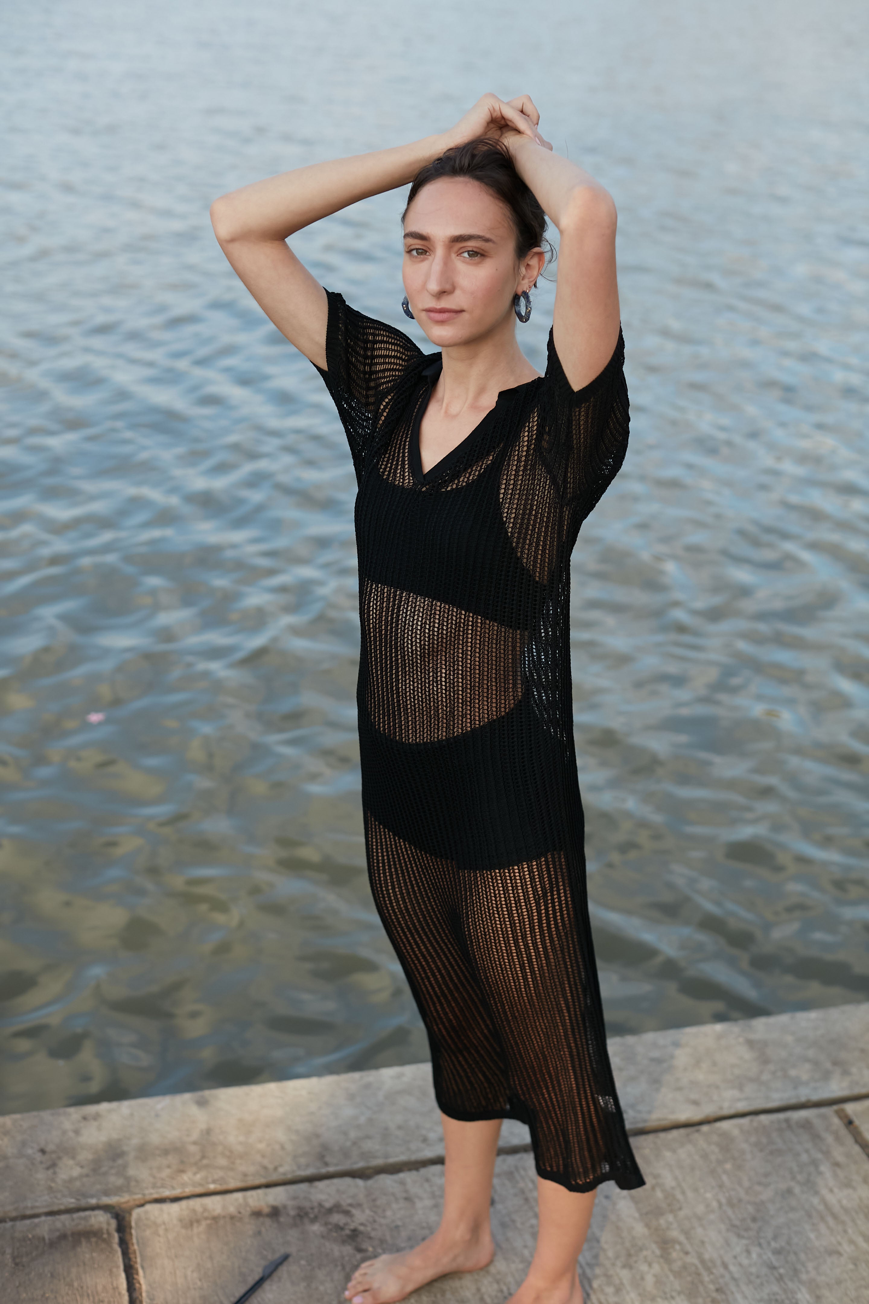 net knit dress black