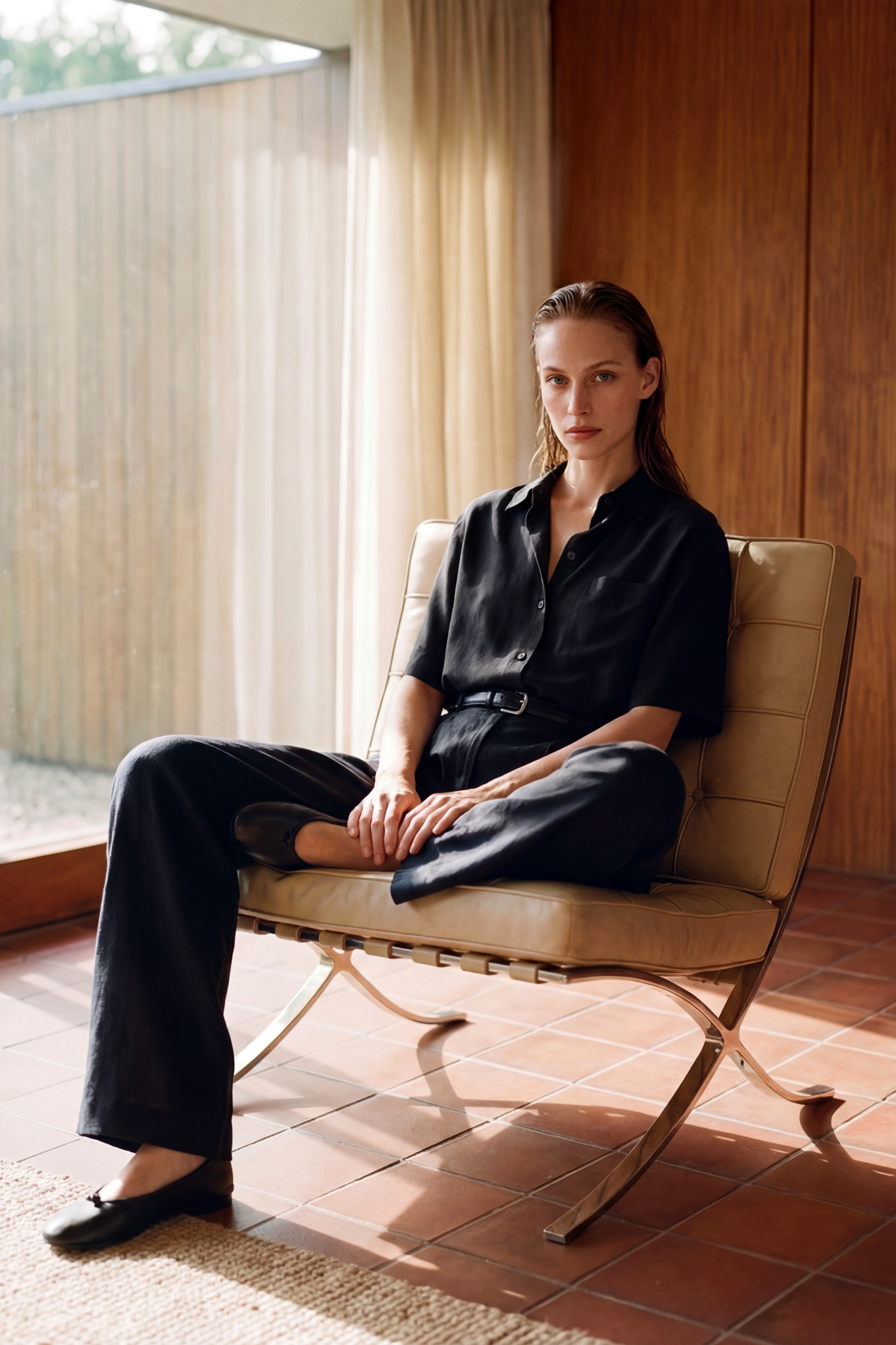 Tencel buttoned top BLACK