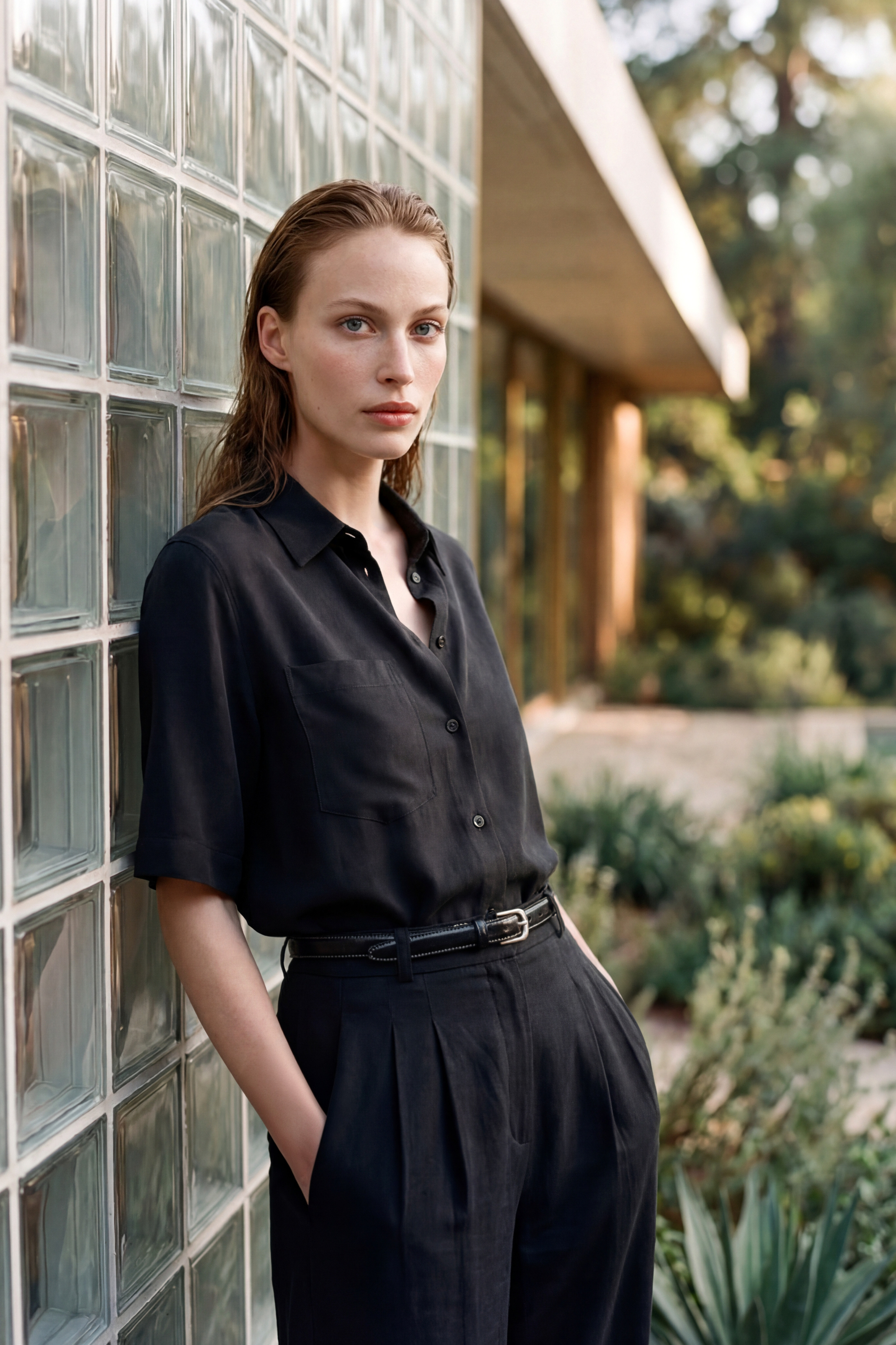 Tencel buttoned top BLACK