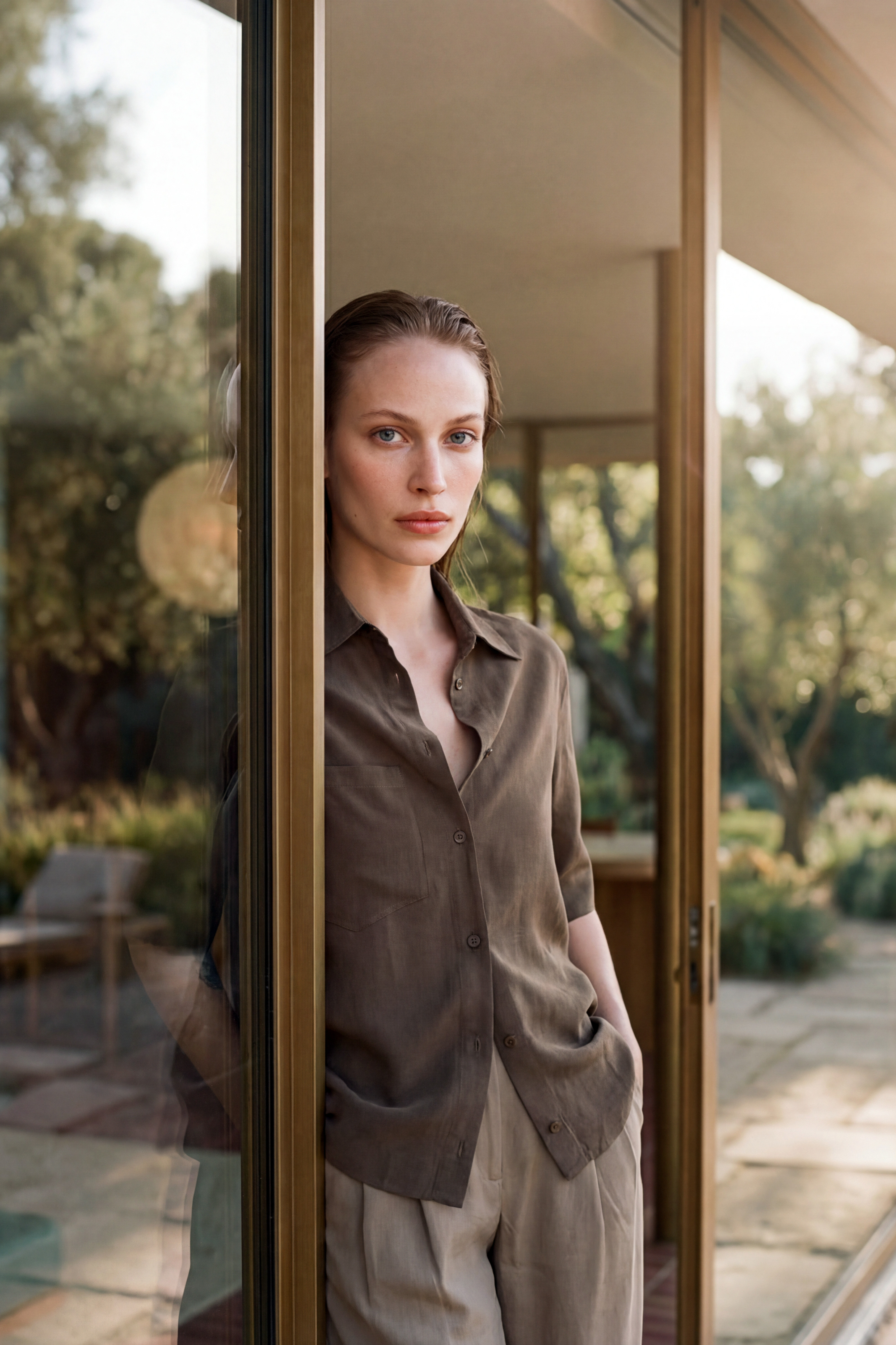 Tencel buttoned top chocolate