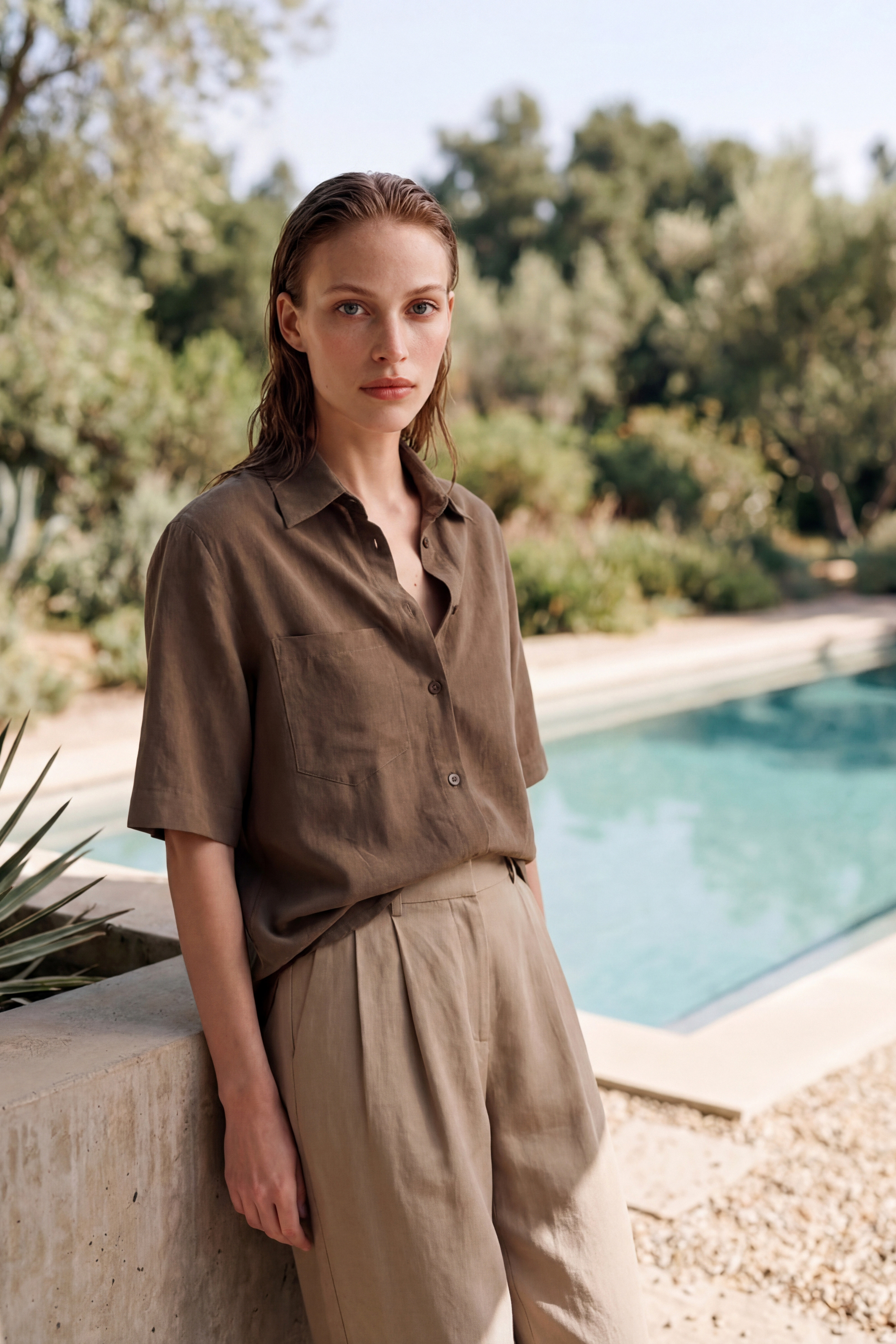 Tencel buttoned top chocolate