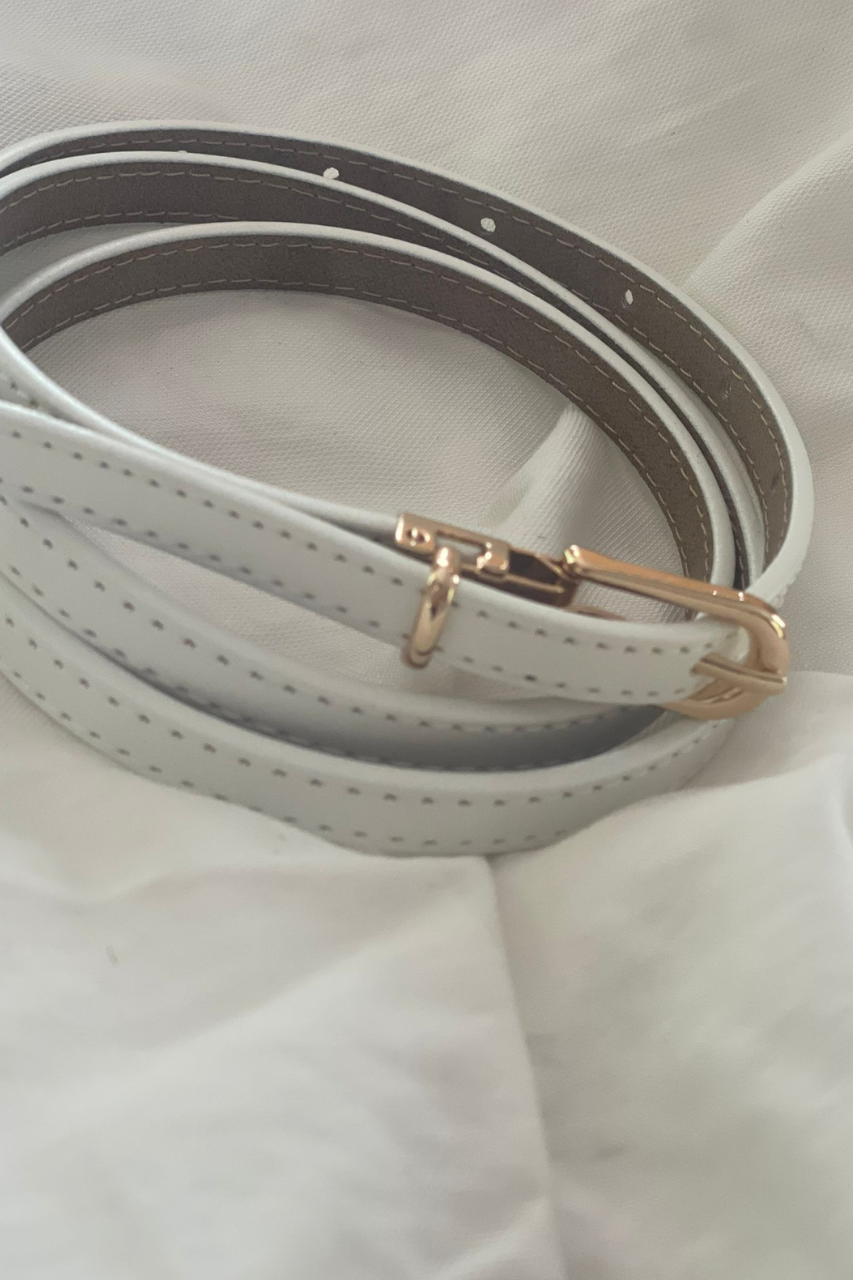 thin leather belt White