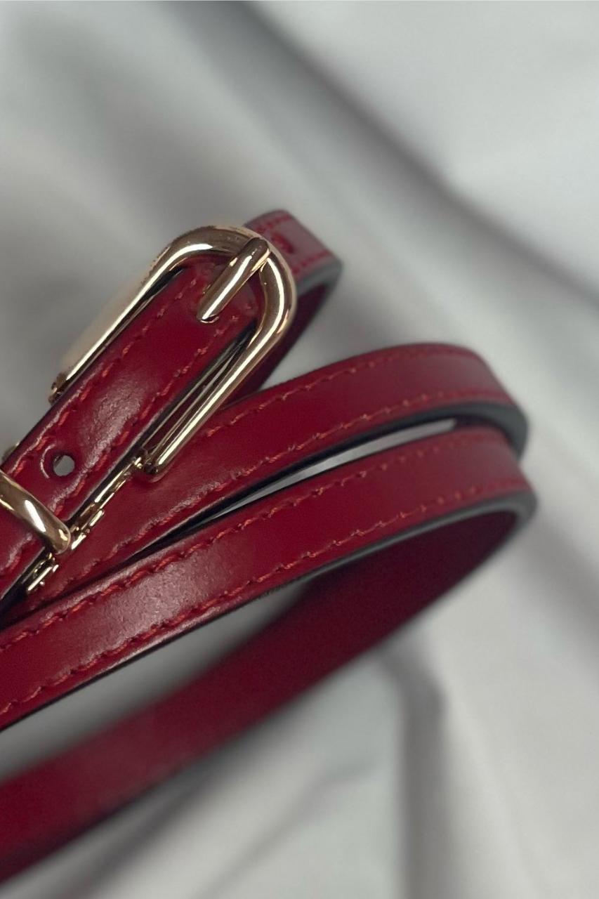 thin leather belt red