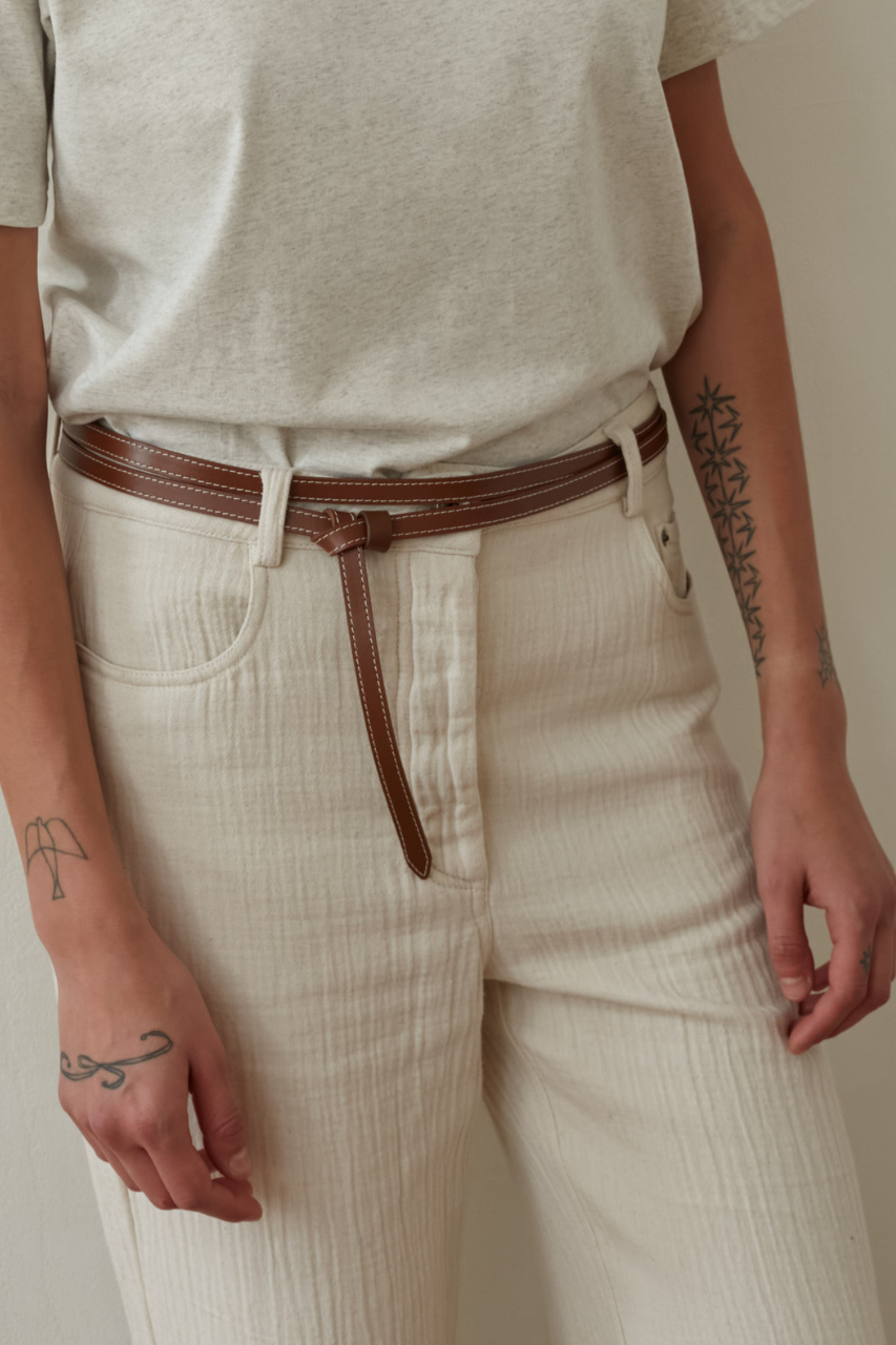 Double Loop leather belt camel