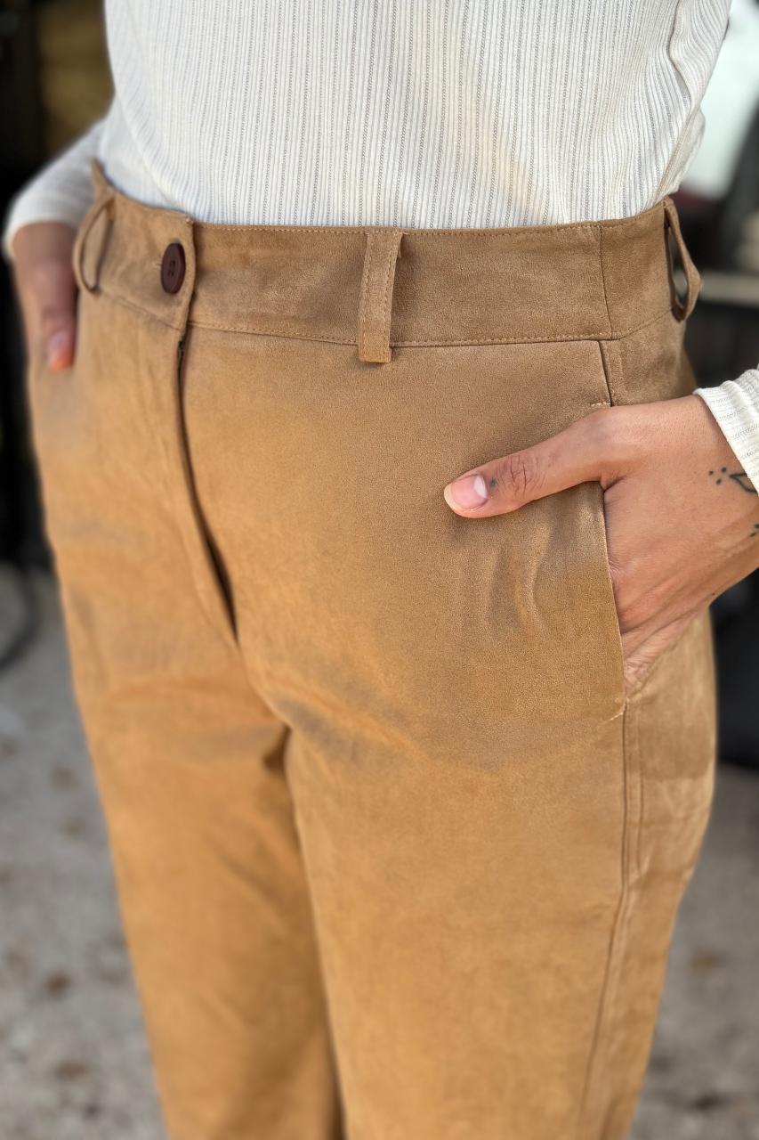 Suede pants camel
