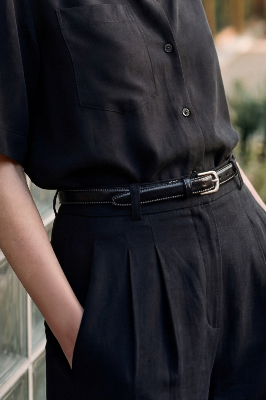 Stitches leather belt black