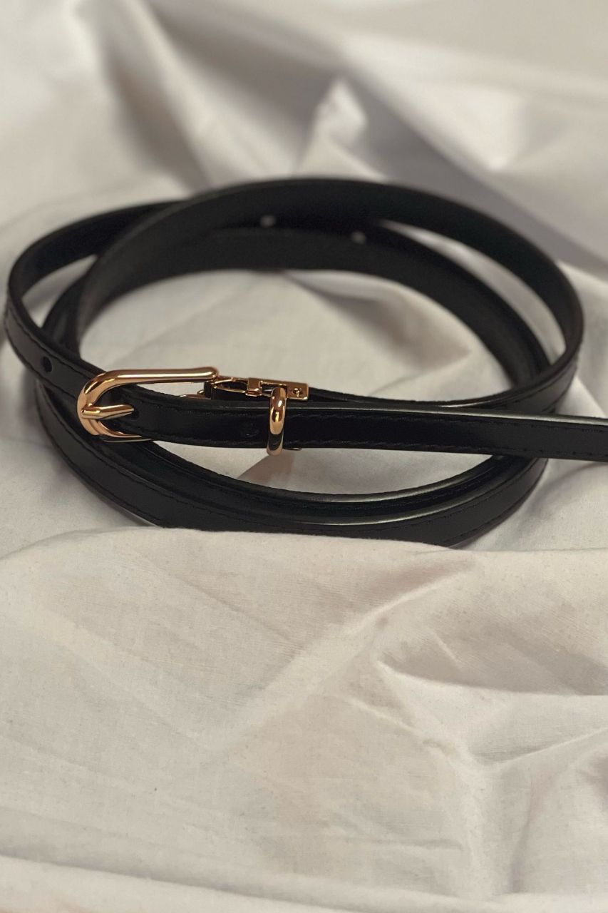 thin leather belt black