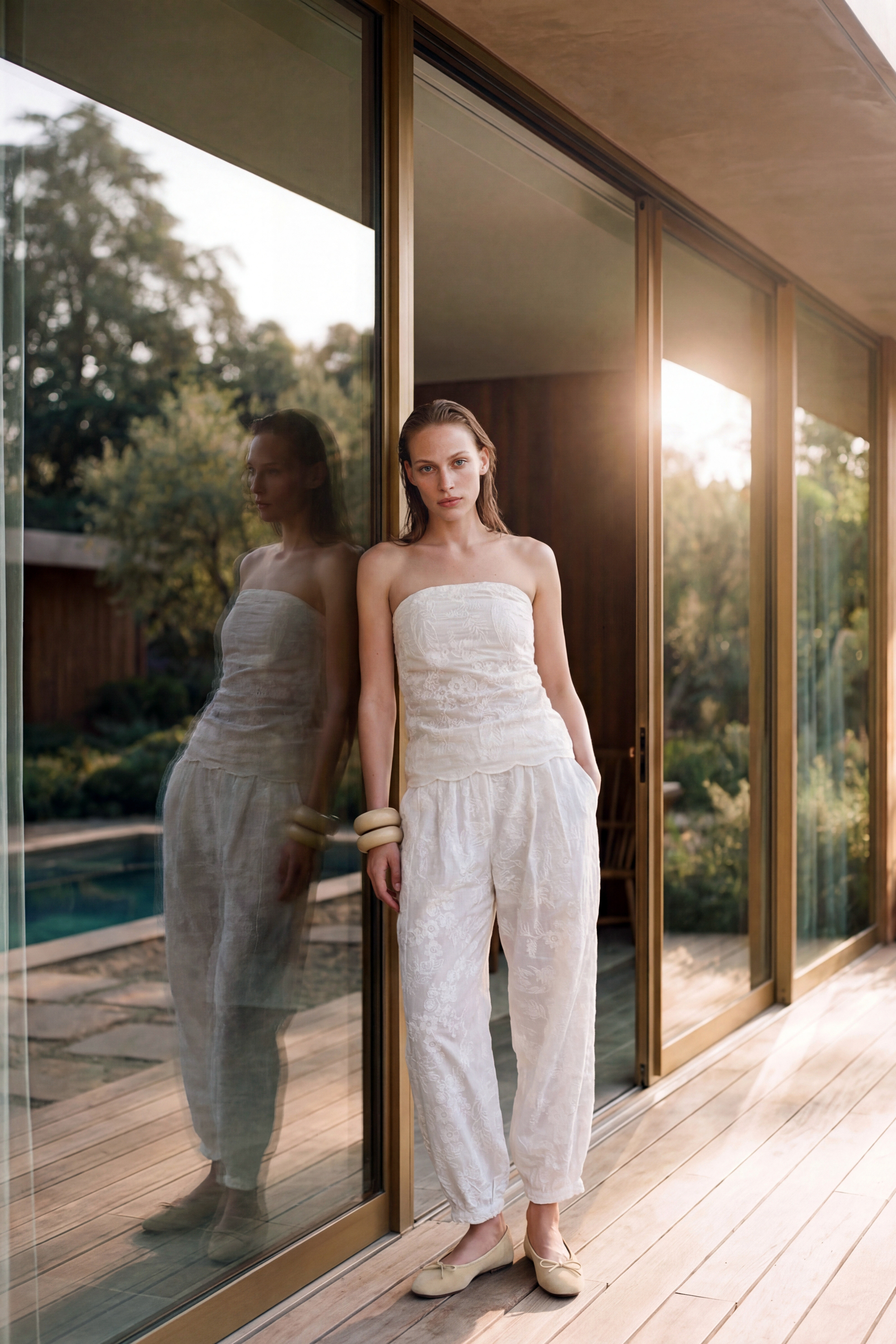 Embroidery Balloon Pants White