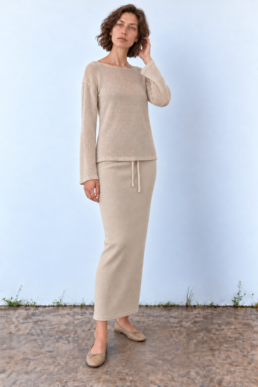Knitted Straight skirt sand