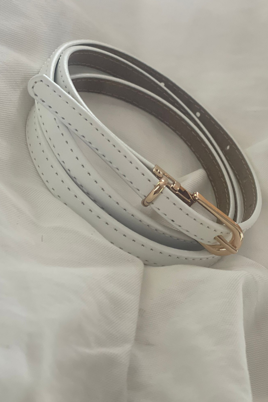 thin leather belt White