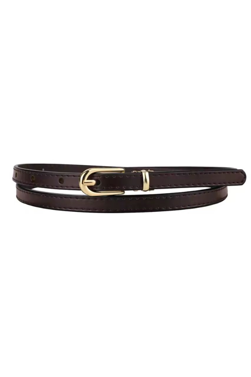 thin leather belt chocolate
