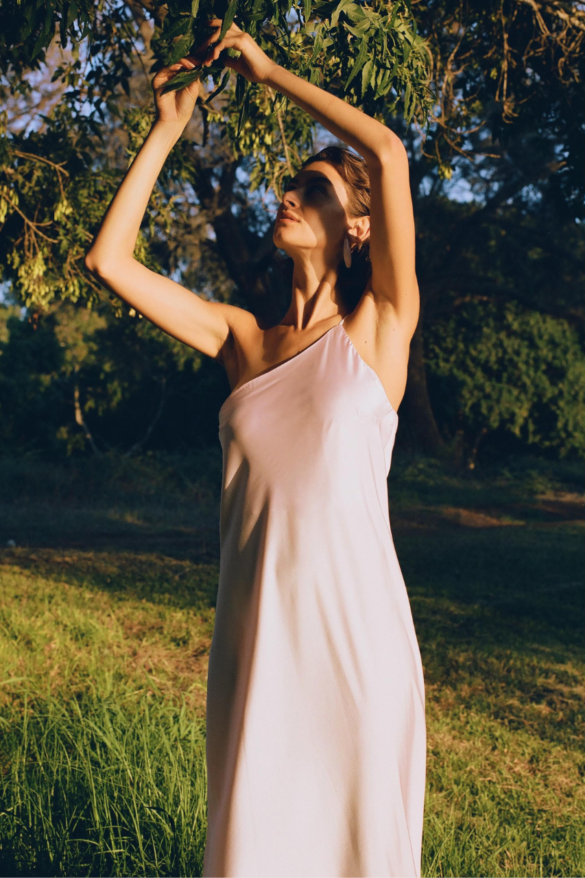 July one shoulder dress pink