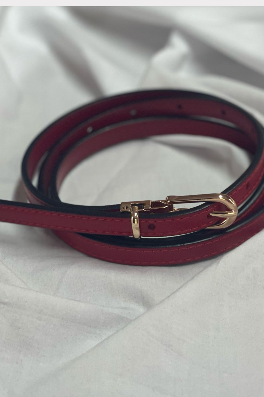 thin leather belt red