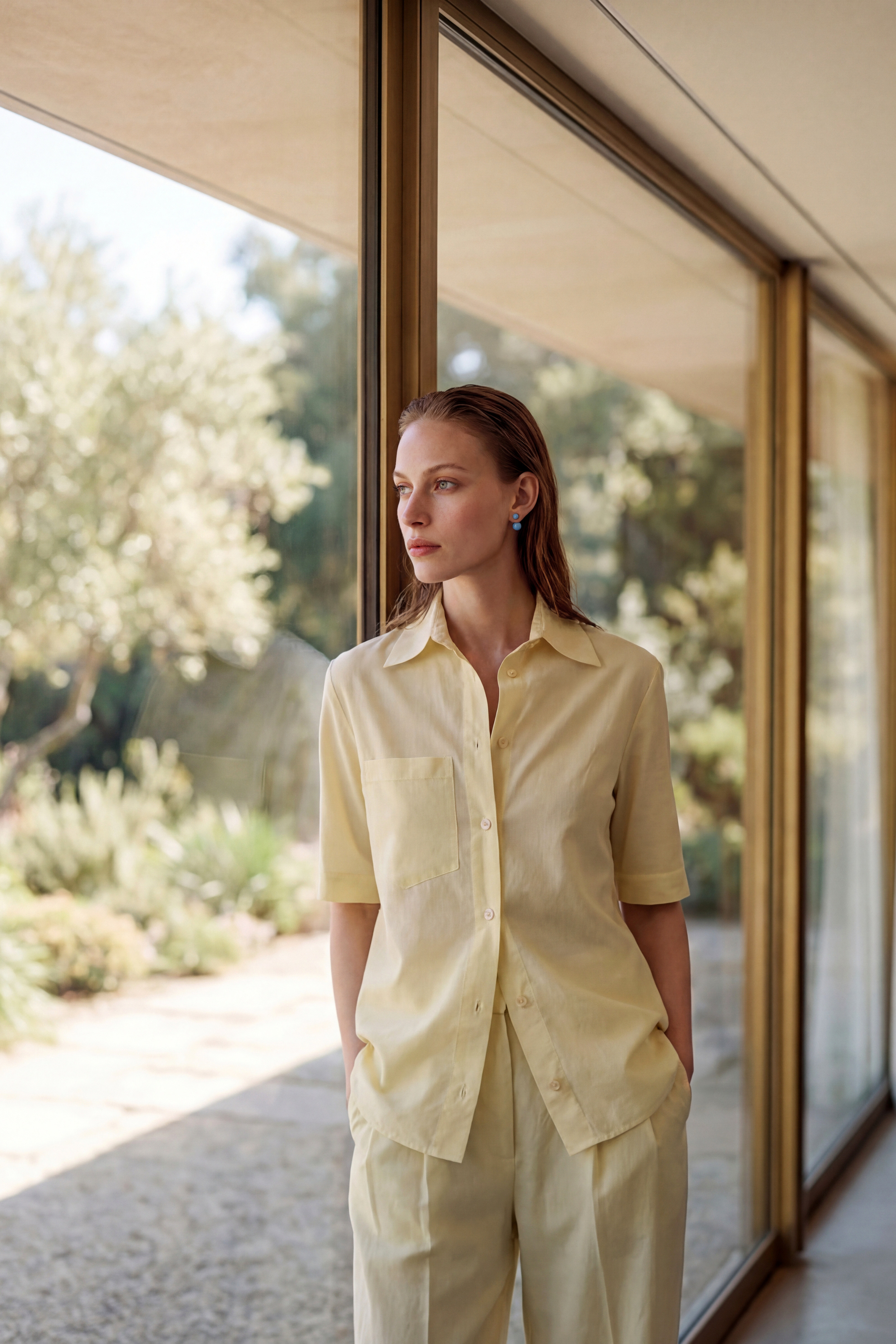 Tencel buttoned top yellow