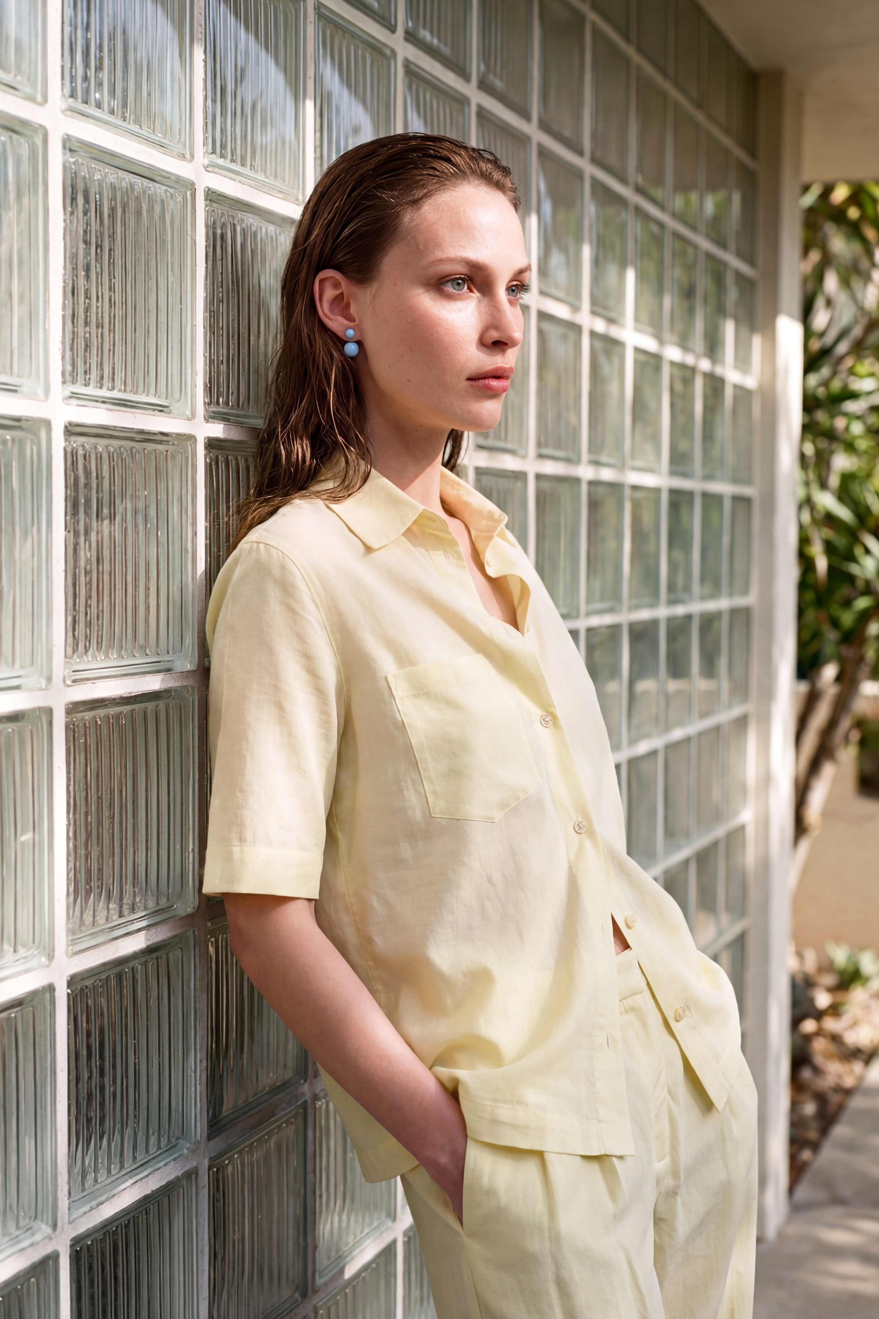Tencel buttoned top yellow