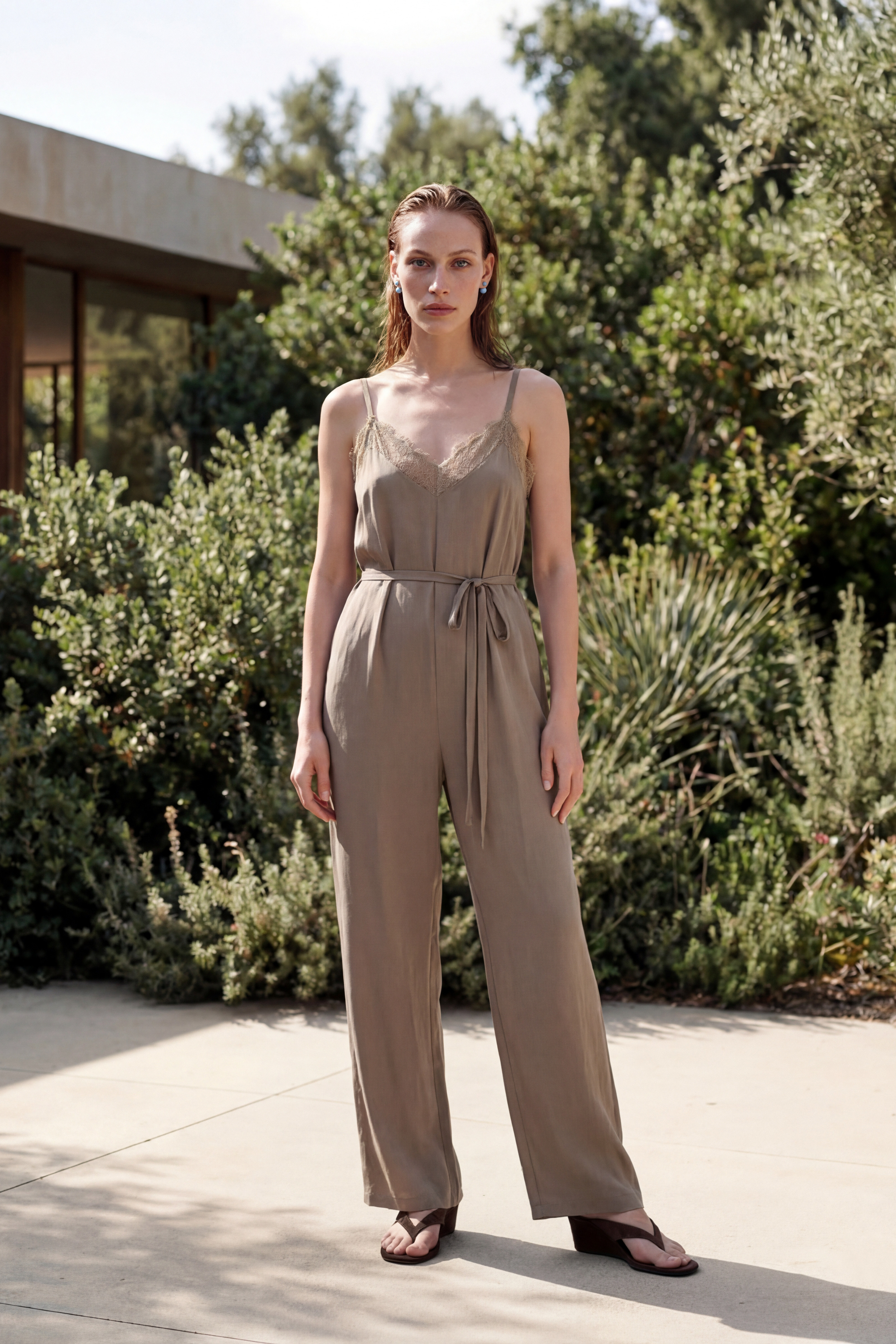 Lace Silk jumpsuit Camel