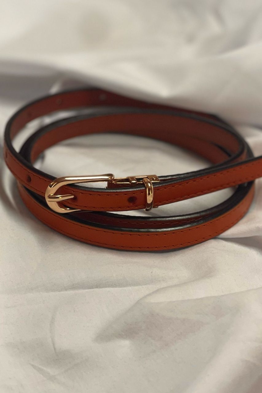 thin leather belt Camel