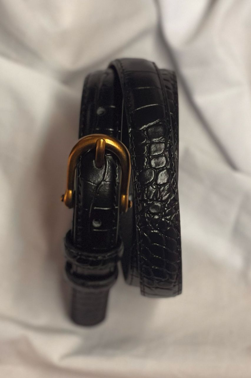 croco leather belt black