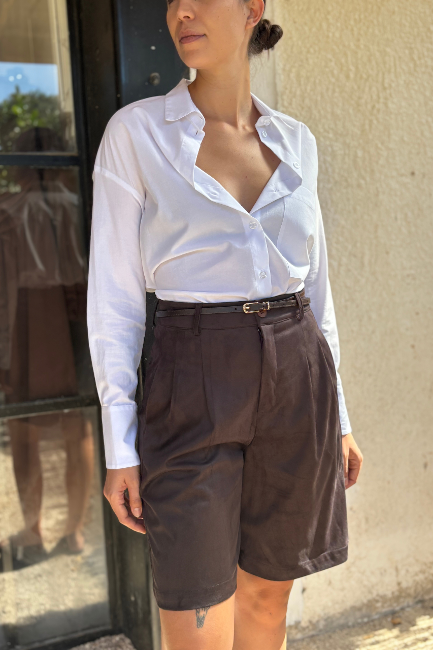 Suede bermuda pants chocolate