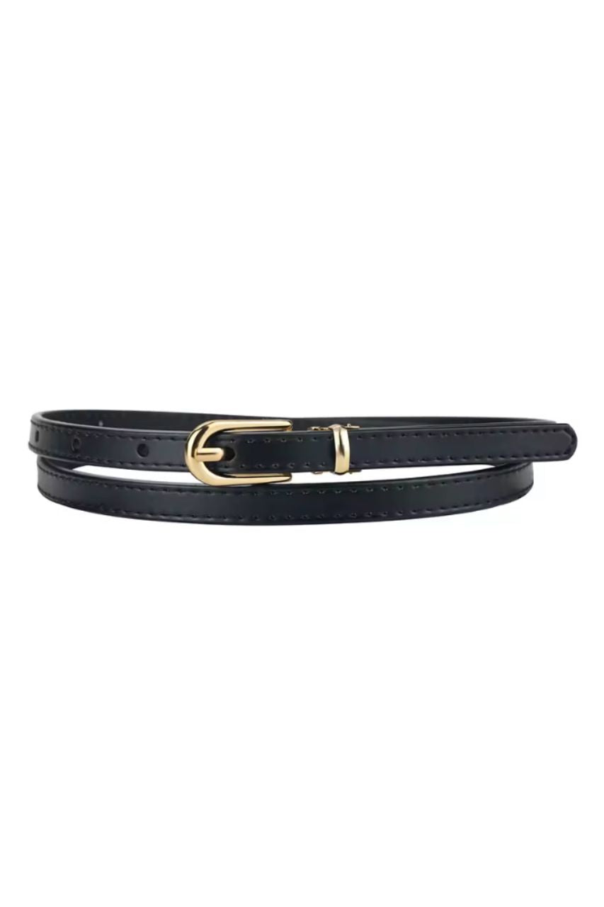 thin leather belt black