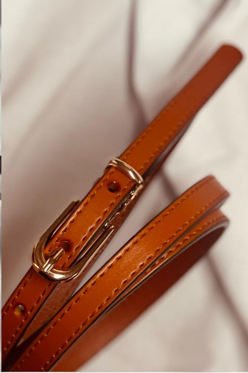 thin leather belt Camel