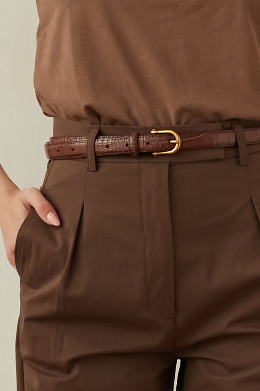 croco leather belt chocolate