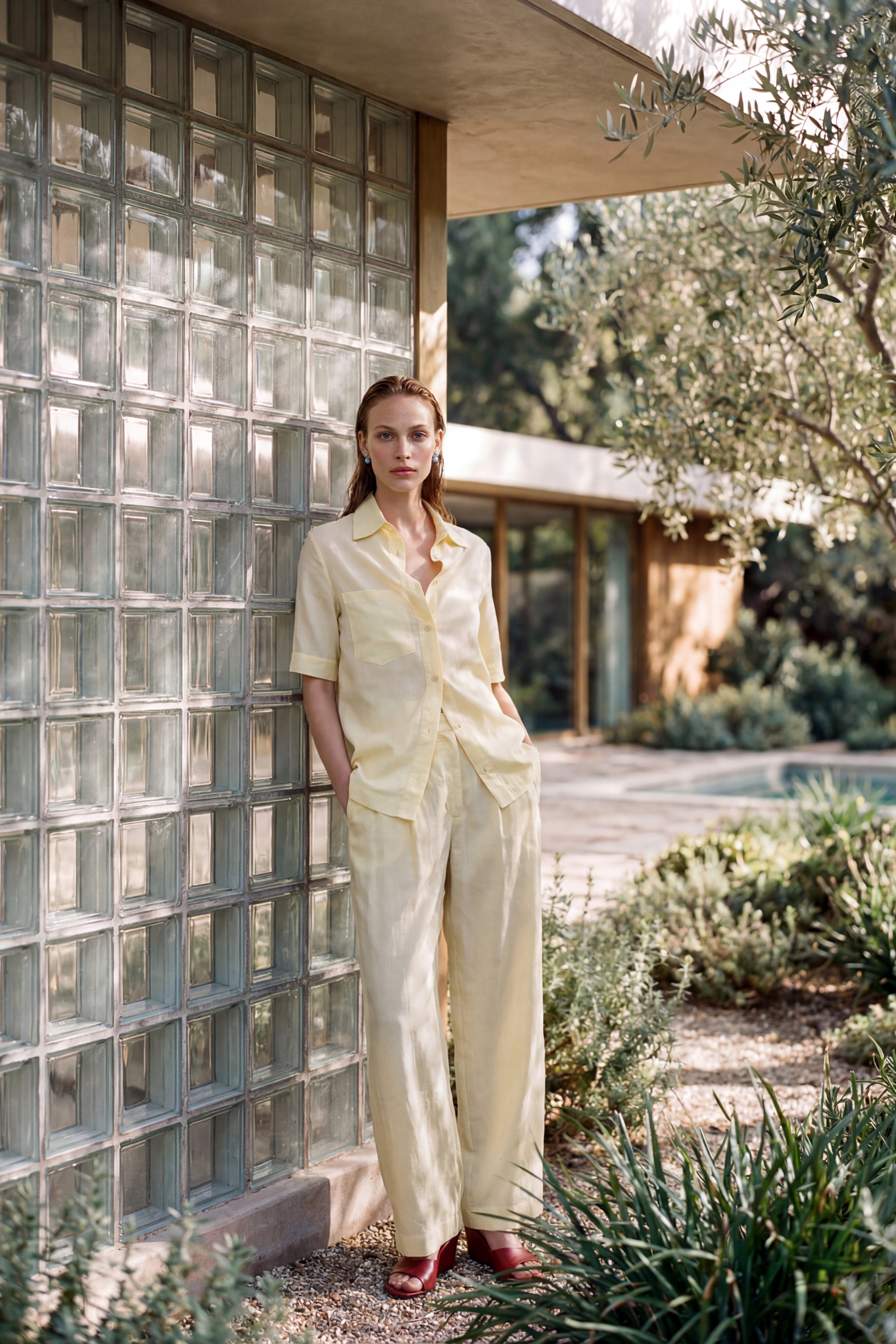 Tencel buttoned top yellow
