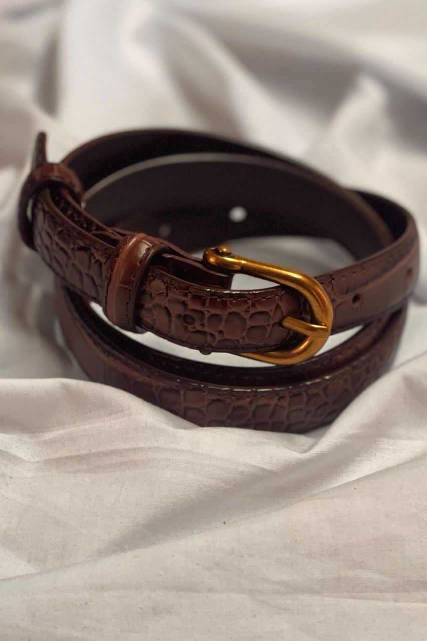 croco leather belt chocolate