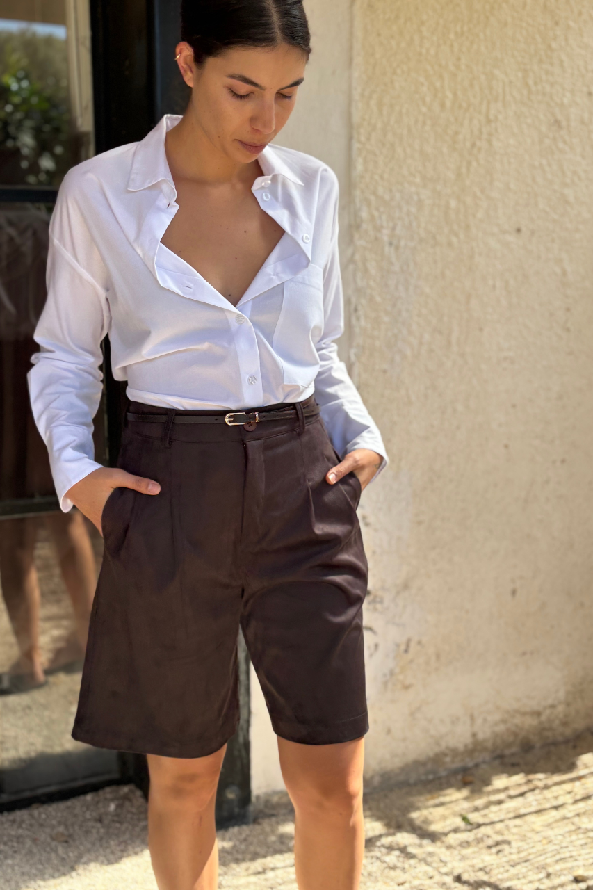Suede bermuda pants chocolate