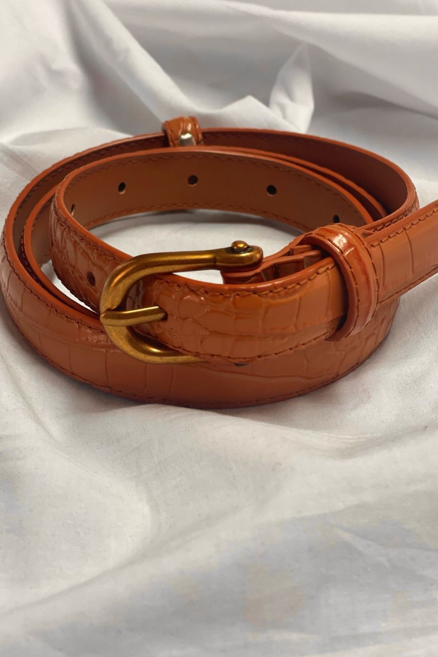 croco leather belt Camel
