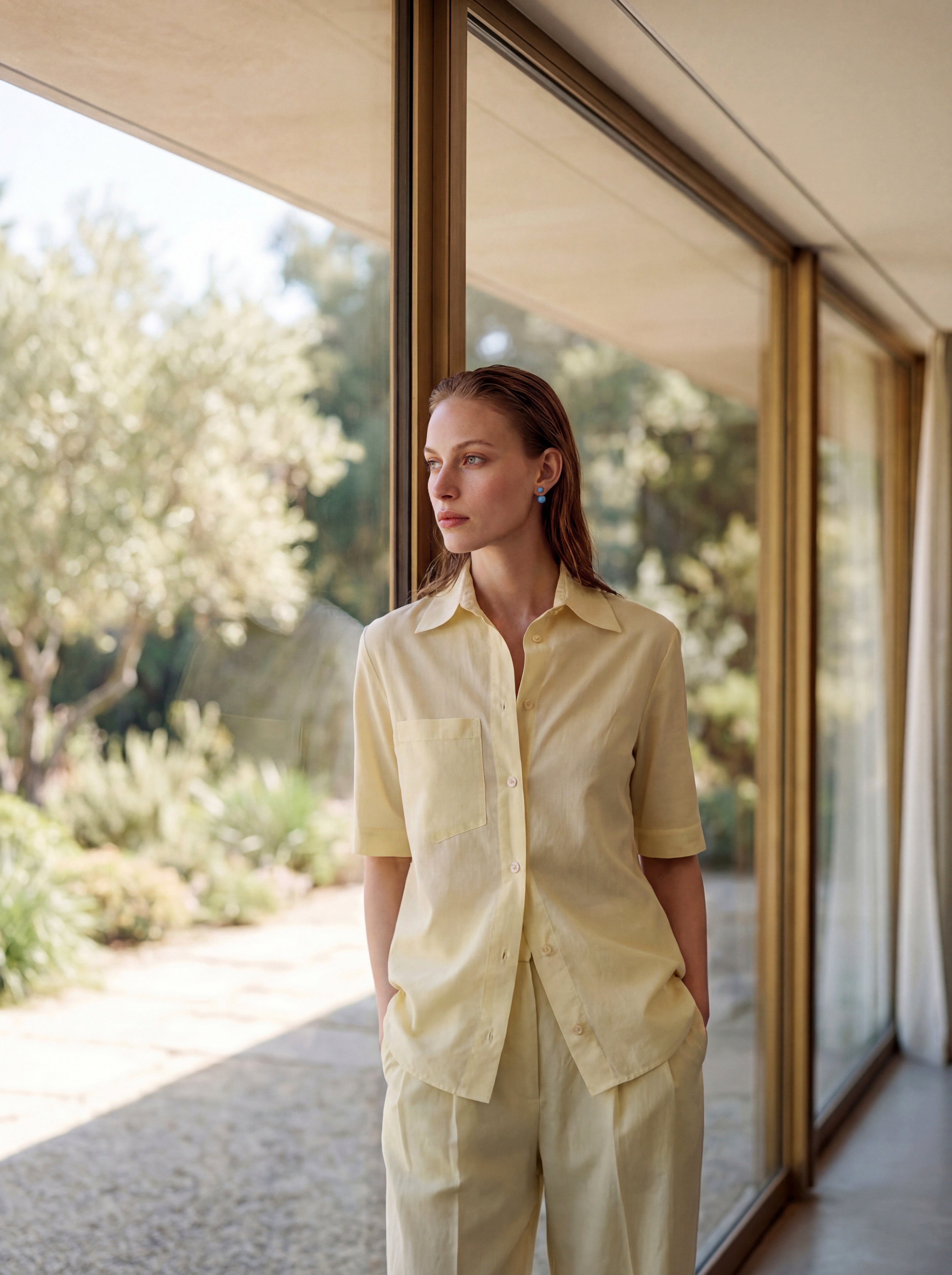Tencel buttoned top yellow