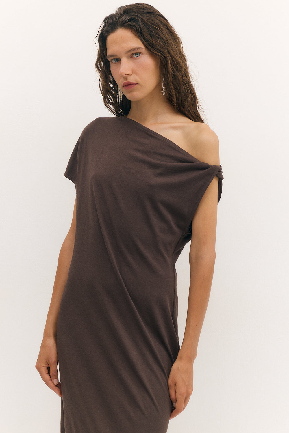 off shoulder dress chocolate