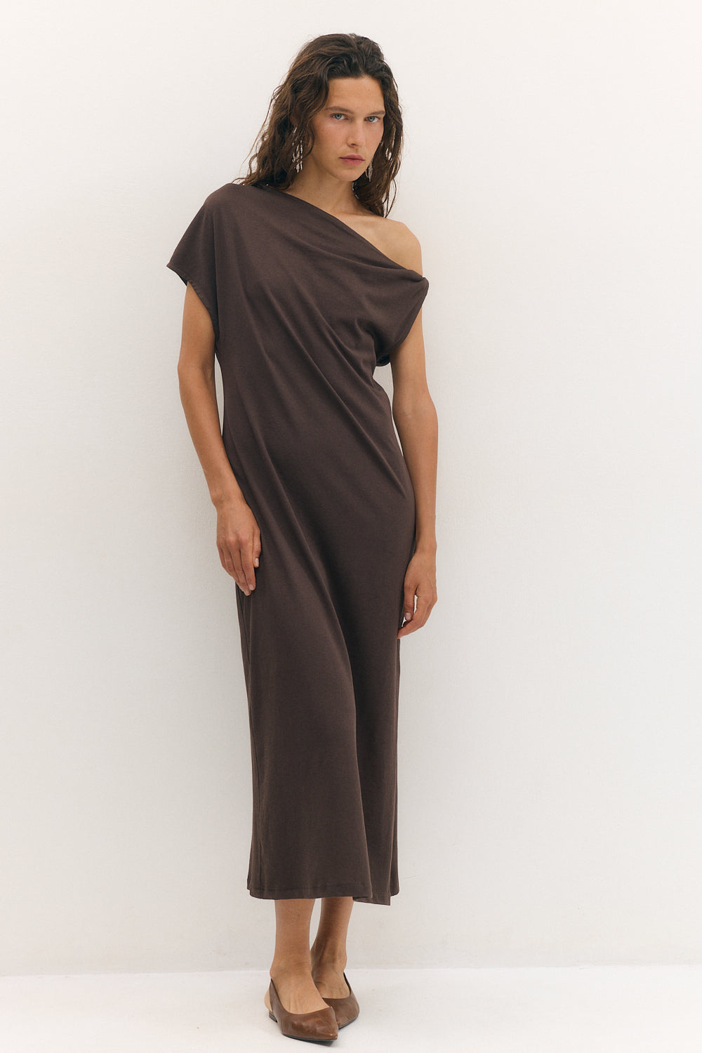 off shoulder dress chocolate