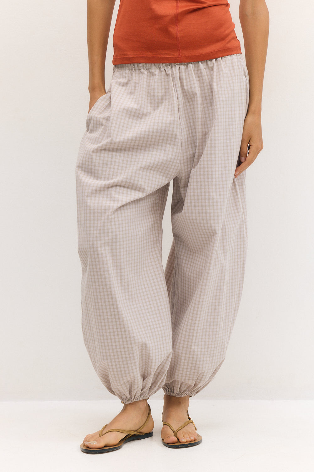 Balloon Pants Beige Plaid