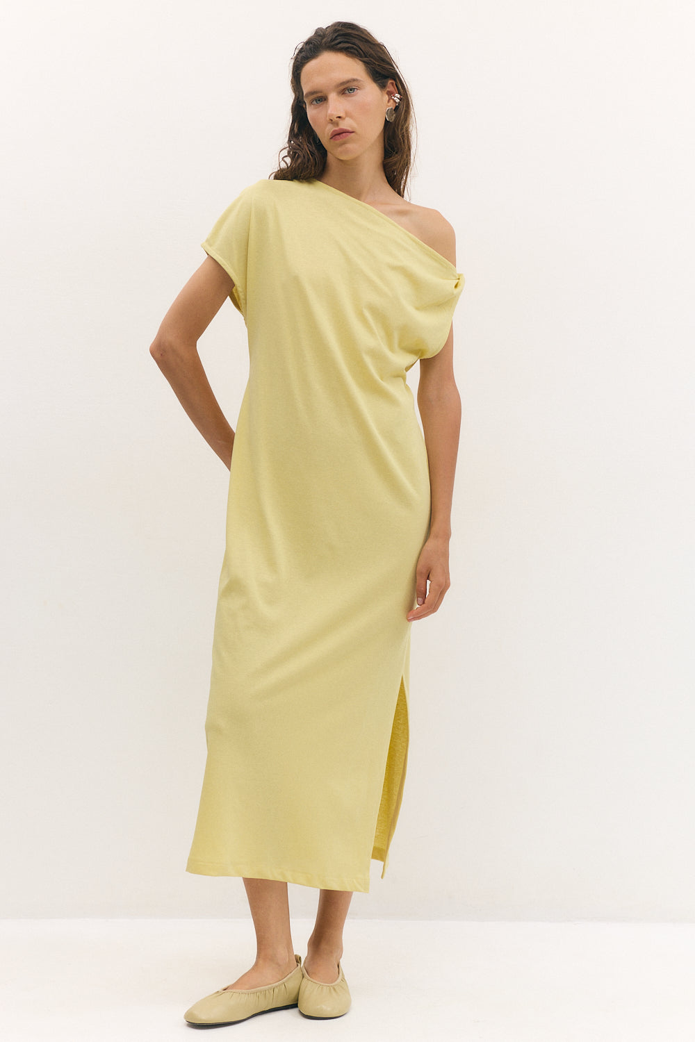 off shoulder dress yellow
