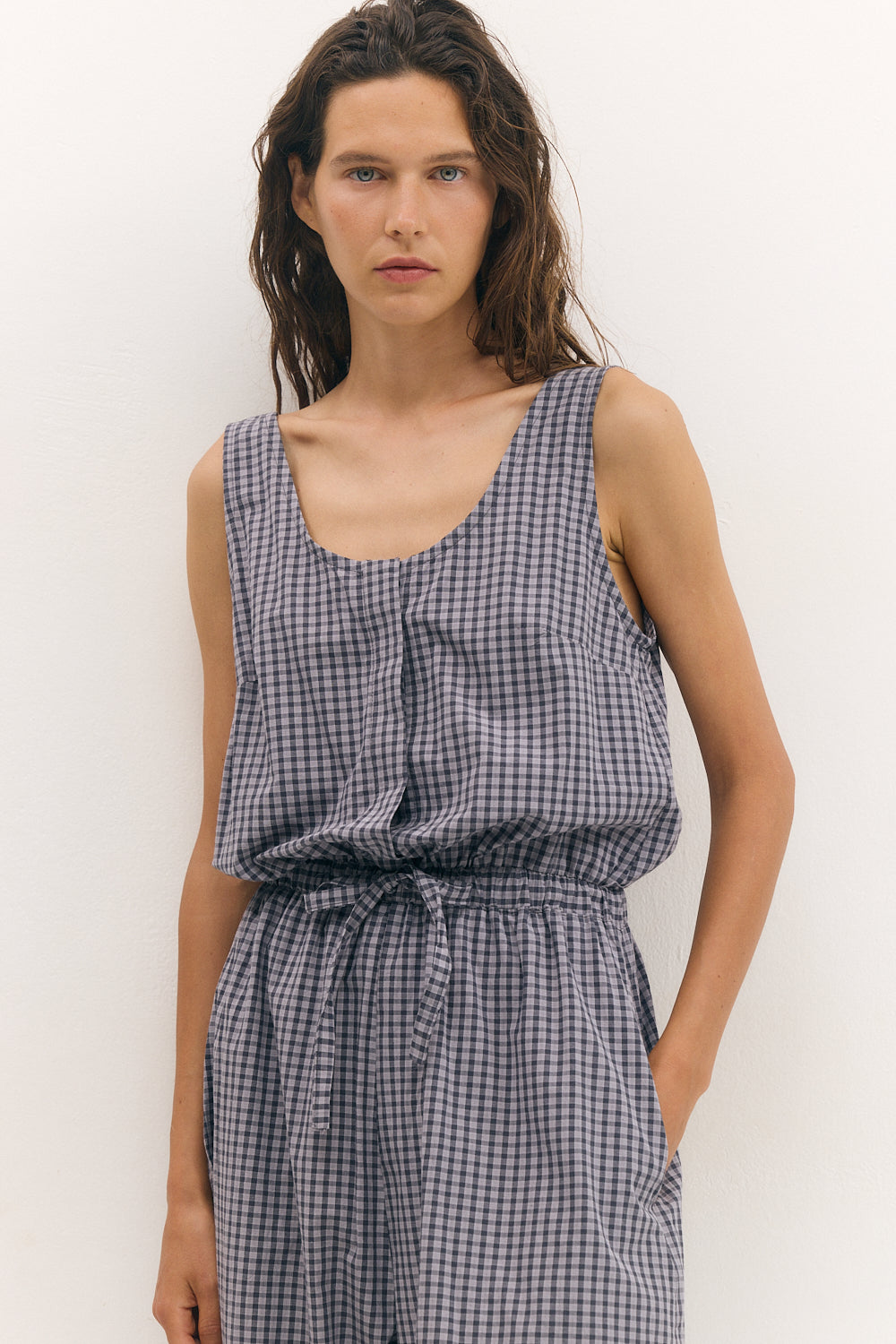 Balloon jumpsuit gray Plaid