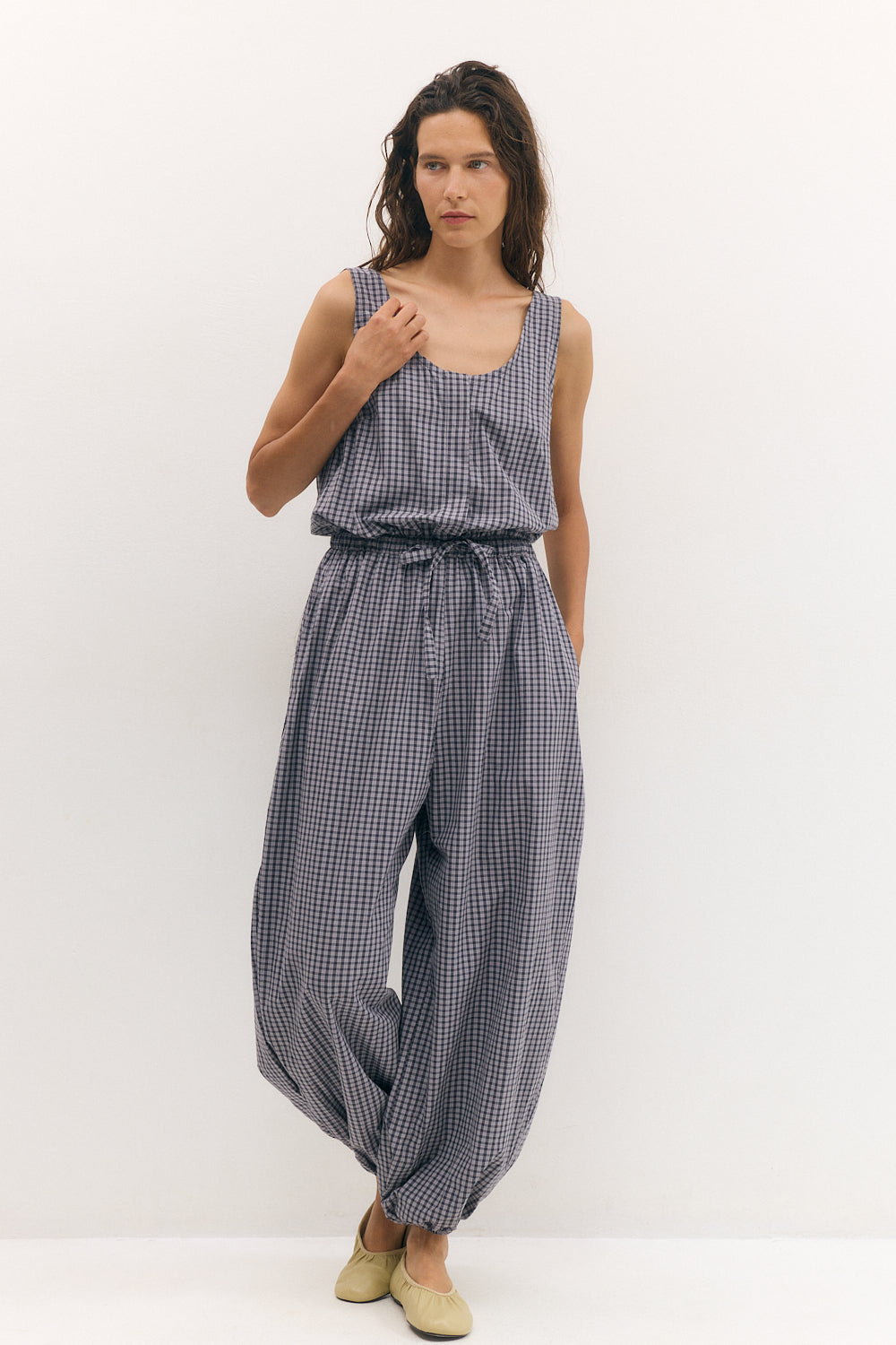 Balloon jumpsuit gray Plaid
